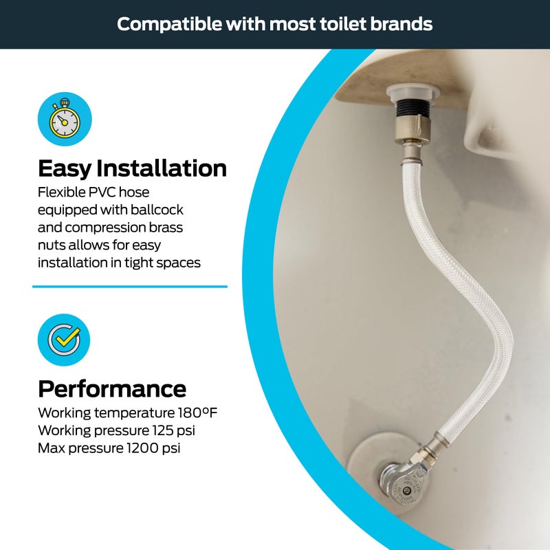 Eastman 12 Inch Flexible Toilet Connector, 7/8 Inch Ballcock x 3/8 Inch Compression Inlet Connection, 48145 - Image 3